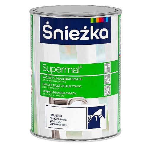 Емаль Снєжка (Sniezka) SUPERMAL олійно-фталева F500 білий глянець 800 мл